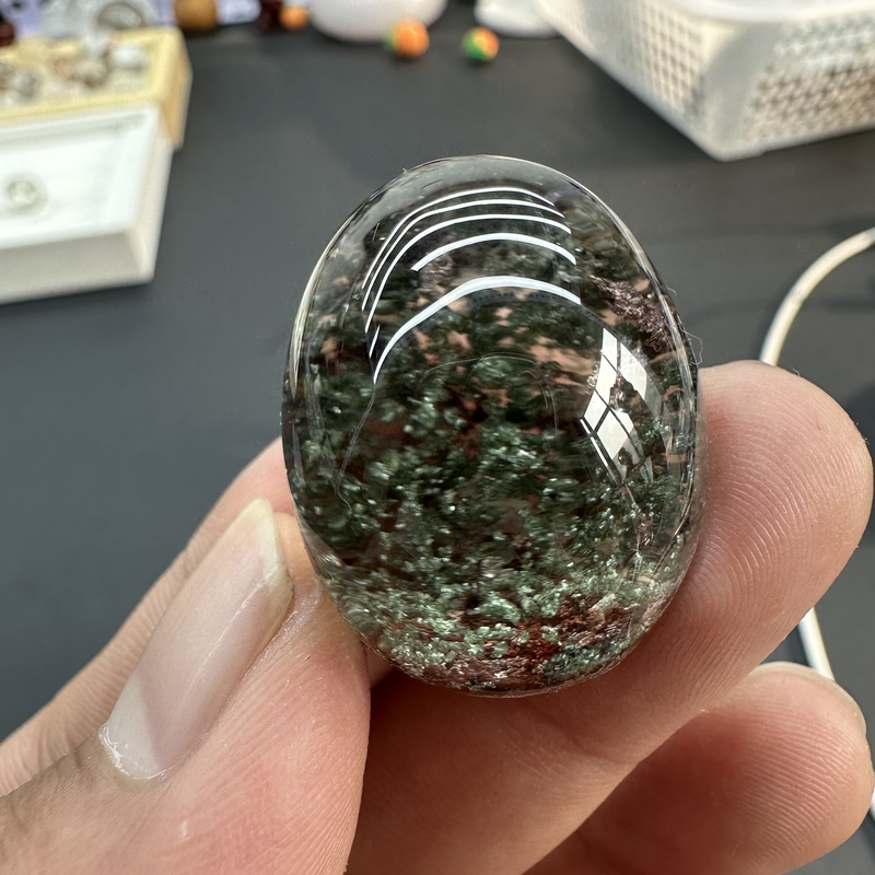 Natural White Crystal Green Phantom Large Cabochon, Four-Season Flower Phantom Pendant, Pure Specimen, Unique Collectible Piece Natural White Crystal Green Phantom Large Cabochon, Four-Season Flower Phantom Pendant, Pure Specimen, Unique Collectible Piece