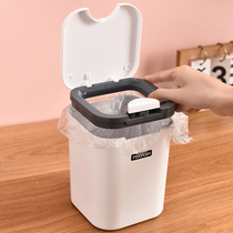 Mini hand press desktop trash can desk Press plastic storage bucket with lid and lid bedside bed mini