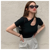 Top female design feel the heart of the collarbone short sleeve summer tight fit base shirt hot girl short T-shirt