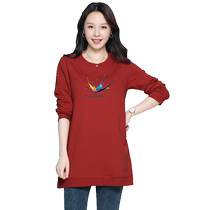 Round neck velvet sweatshirt for women 2024 new style medium and long national style large size bottoming shirt for fat mm spring and autumn 200 pounds