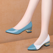Pointed single shoes womens 2021 spring and autumn Joker heels shallow mouth womens shoes autumn soft leather shoes do not wear high heels
