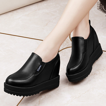 Womens shoes autumn 2021 new inner increase cake shoes female thick soles soft bottom mother leather shoes slope heel single shoes women