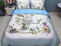 60-count long-staple cotton satin digital printing new Chinese style high-end light luxury four-piece quilt cover bed sheet cotton flower bird