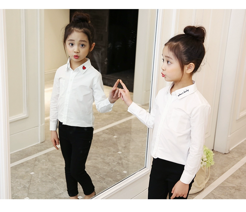 Quần áo trẻ em nữ sơ mi gas ngoại 2018 mới mùa thu cotton dài tay trẻ em sơ mi lớn mùa thu và áo trẻ em mùa đông áo thun bé gái thu đông