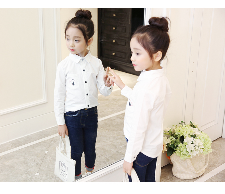 Quần áo trẻ em nữ sơ mi gas ngoại 2018 mới mùa thu cotton dài tay trẻ em sơ mi lớn mùa thu và áo trẻ em mùa đông áo bé trai