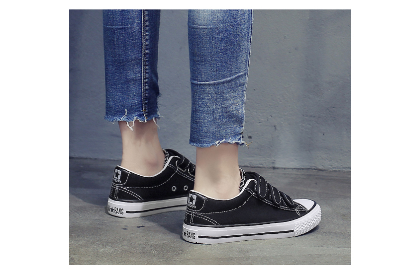 Mùa thu mới Giày vải Velcro nữ phẳng đáy hoang dã Học sinh Hàn Quốc màu rắn Giày gió retro giày retro giầy converse nữ