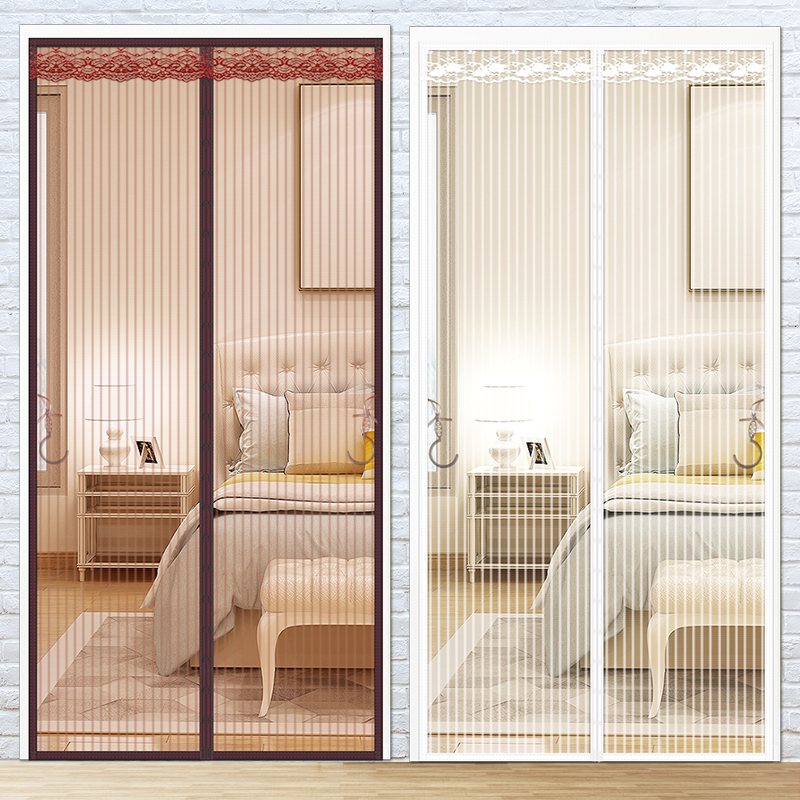 Summer Mosquito-Proof Door Curtain with Magic Tape, Plain Striped Mesh Door with Magnetic Attraction, Anti-Fly and Insect, Silent Partition Curtain for Bedroom