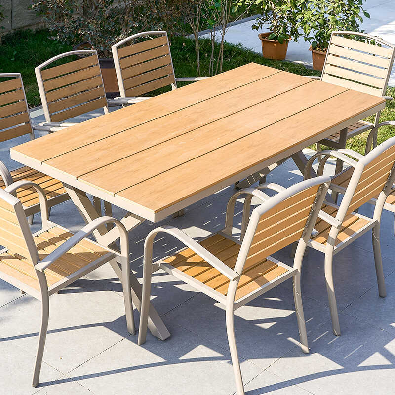 Outdoor Plastic Wood Tables and Chairs Courtyard Balcony Garden Anti-Corrosion Wood Leisure Open-Air Outdoor Waterproof Sun Protection Dining Table and Chair Combination Outdoor Plastic Wood Tables and Chairs Courtyard Balcony Garden Anti-Corrosion Wood Leisure Open-Air Outdoor Waterproof Sun Protection Dining Table and Chair Combination