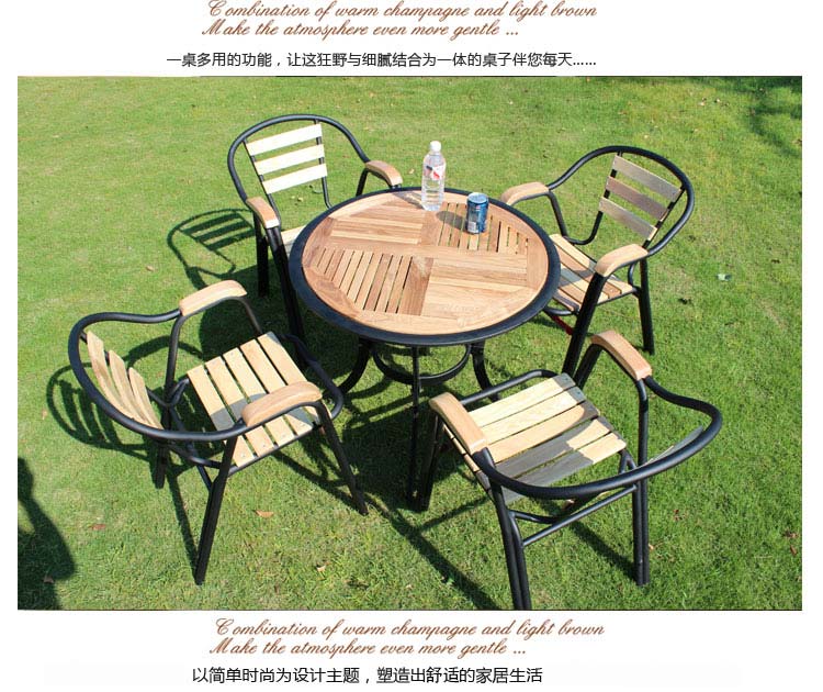 Ngoài trời rắn đồ gỗ nội thất ban công ngoài trời bảng thanh và ghế kết hợp sân mở không khí giản dị bàn cà phê và ghế bộ bàn ghế để ngoài trời