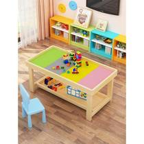 Solid wood building block table childrens multifunctional toy table baby puzzle assembly game table with space sand table