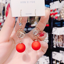 2020 New Year Red Pearl Earrings Female Simple Temperament Earrings Light Luxury Advanced Sense Net Red Ear Jewelry