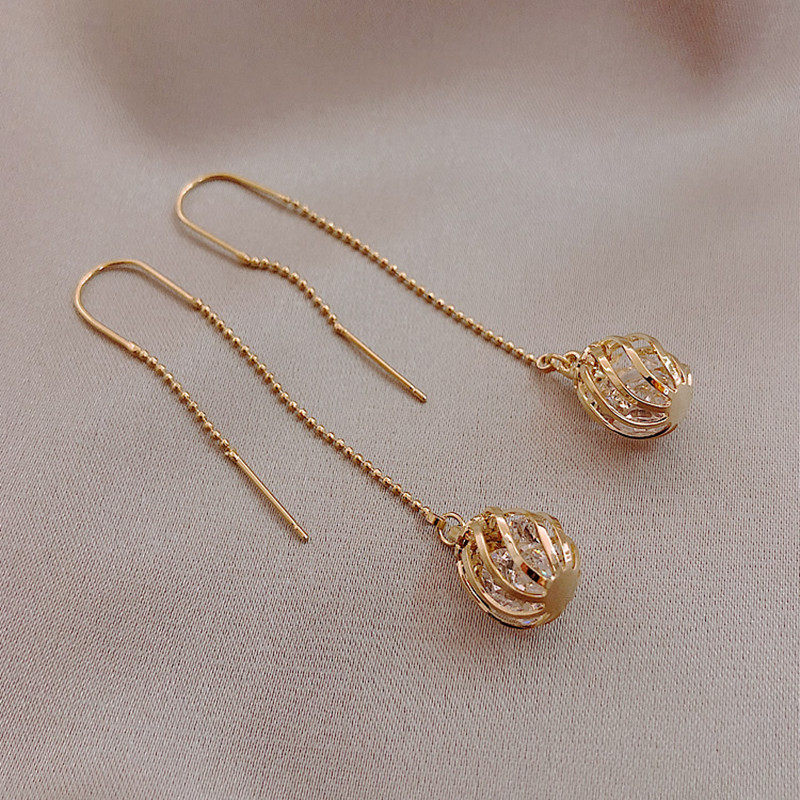 925 silver needle long flow Su hollowed-out geometric earrings female temperamental display with slim ear pendant high level sensual minimalist ear necklace