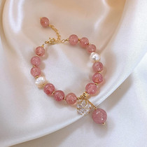 Strawberry crystal natural stone bracelet female niche design transfer all-match small daisy bracelet freshwater pearl crystal bracelet