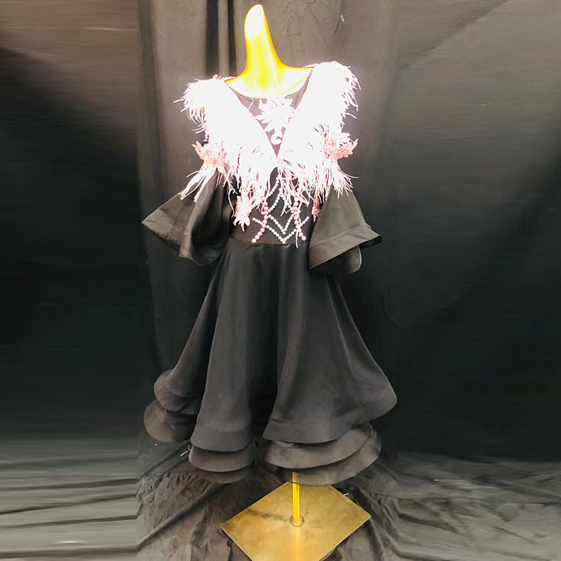 Modern dance skirt imitates the national standard dance show outfit ostrich Mao waltz performing suit imported chiffon