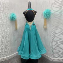 Modern dance competition skirt imitation Austrian diamond national standard dance costume ostrich feather ballroom dance big swing skirt waltz performance costume