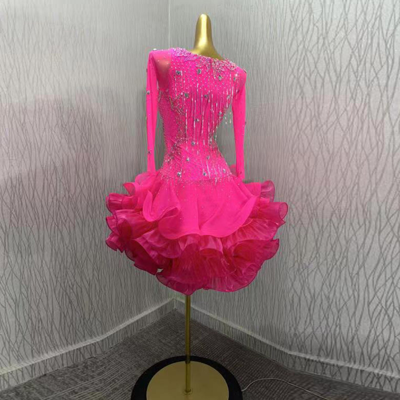 Latin dance competition skirt tube collar chacha dance perform imitation of Oka Lumba dance show suit large swing dress