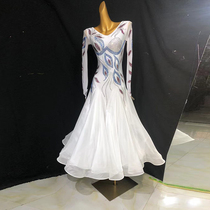 High-end Tencel national standard dance costumes large swing skirt modern dance performance costumes imitation Austrian diamond ballroom dance performance costumes art test