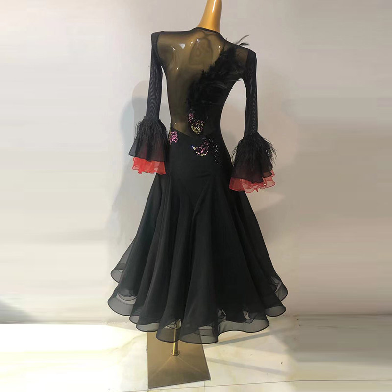 Modern dance competition skirt national standard dance performance clothing waltz performance clothing social dance large swing plus diamond dress one-piece dress