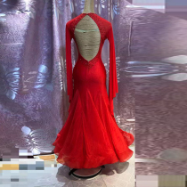 High-end Tencel modern dance competition skirt imitation Austrian diamond national standard dance big swing skirt performance costume waltz performance costume sleeves fluttering