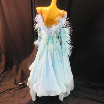 Imported chiffon modern dance competition skirt imitation Austrian diamond national standard dance costume ostrich hair waltz performance costume