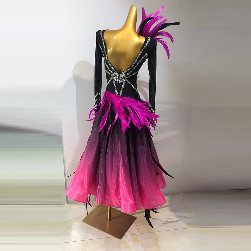 Modern dance skirt gradually color imported pearl yarn feather national standard dance show to the waltz performance suit