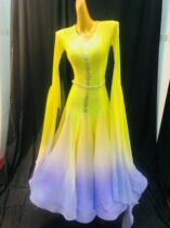 Imported gradient chiffon national standard dance competition skirt modern dance costumes imitation Austrian diamond waltz performance costumes big swing skirt