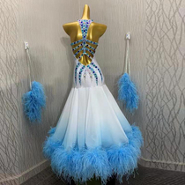 Large skirt ostrich feather ballroom dance costume waltz performance costume imitation Austrian national standard dance performance costume ballroom dance