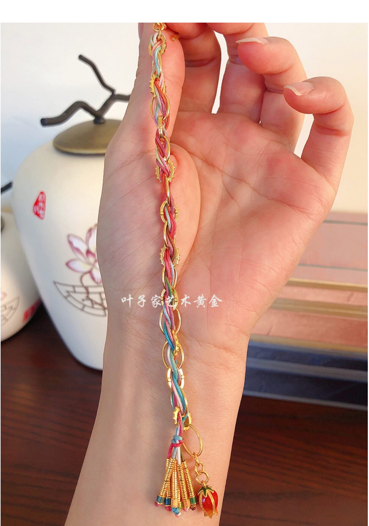 高温烧蓝手工掐丝郁金香吊坠足金链子DIY编织款详情6