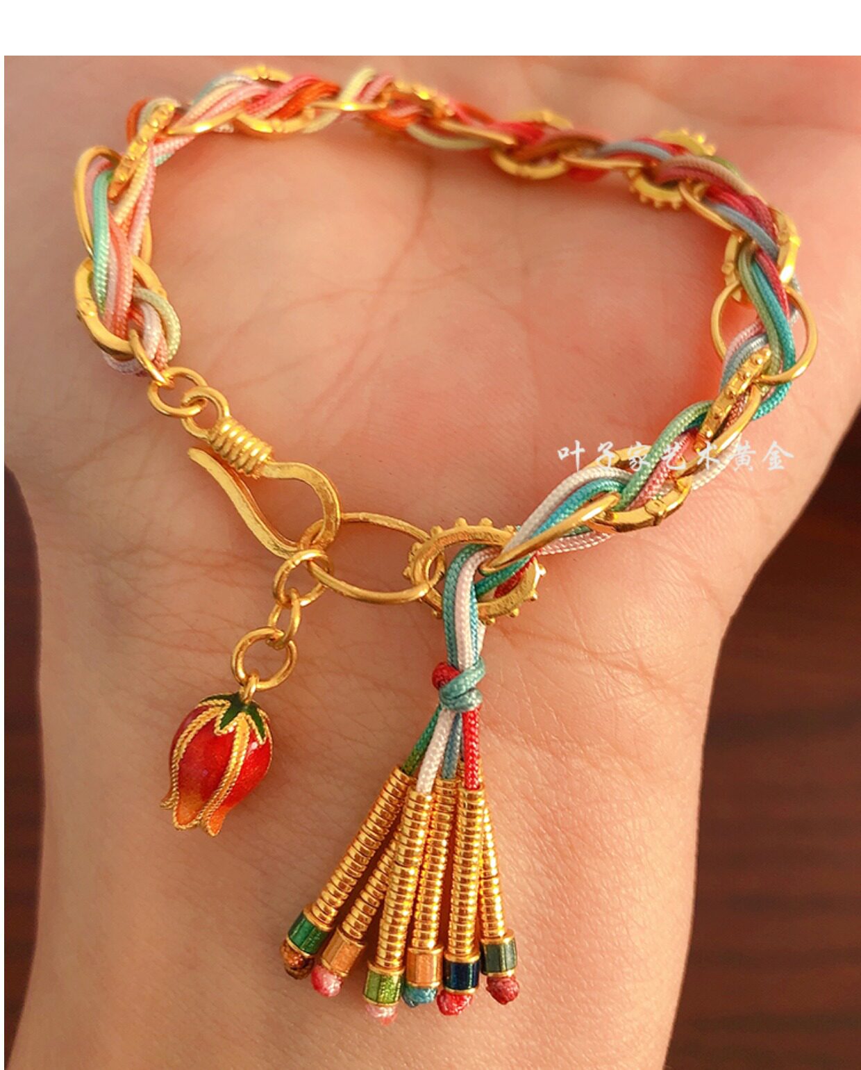 高温烧蓝手工掐丝郁金香吊坠足金链子DIY编织款详情7