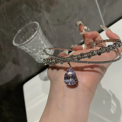 Ожерелье, чокер, цирконий, цепочка до ключиц для невесты, аксессуар, легкий роскошный стиль, инкрустировано бриллиантами