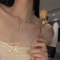 Small grain pearls butterfly knot chain Sub-flow Sunecklace female summer temperament small crowdsourced and delicate and cool wind neck chain