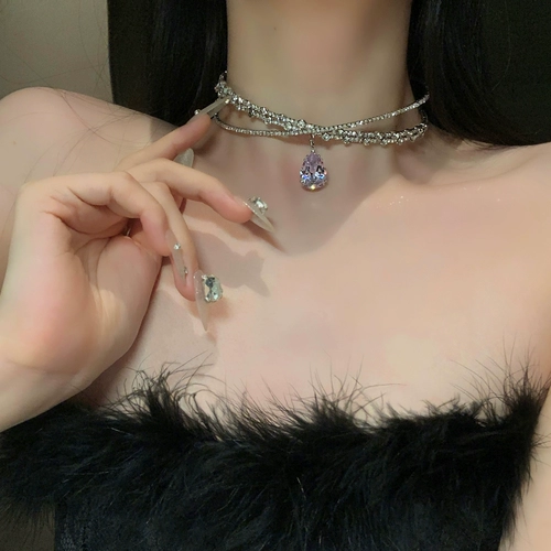 Ожерелье, чокер, цирконий, цепочка до ключиц для невесты, аксессуар, легкий роскошный стиль, инкрустировано бриллиантами