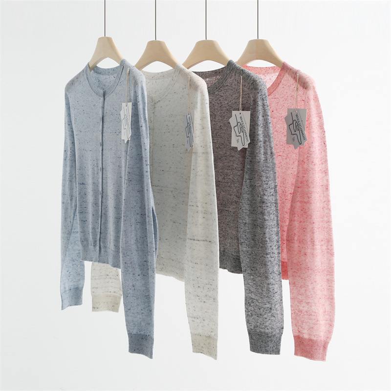 Lightweight and Soft Wool Linen Knitted Cardigan Vest Women's Two-Piece Set 2025 Spring and Summer Simple Round Neck Top Set