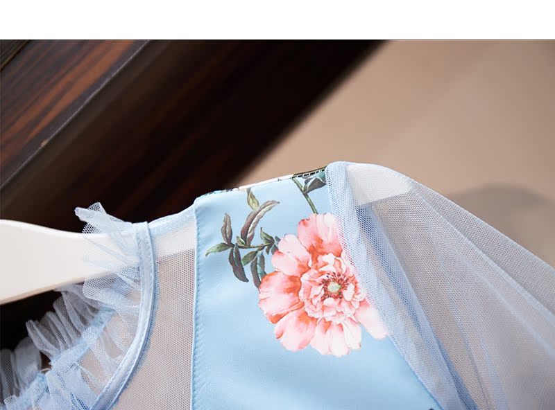 VK旗艦店 韓系甜美魚尾裙網紗拼接長袖洋裝