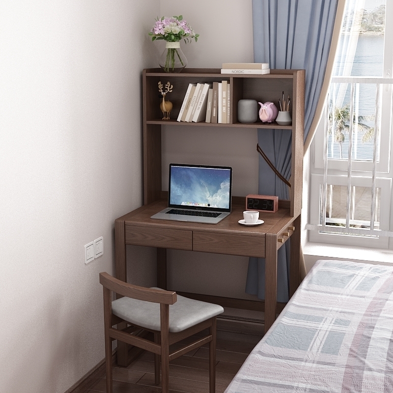 Desk bookshelf integrated table home student study desk bookcase combination solid wood table small apartment bedroom computer desk