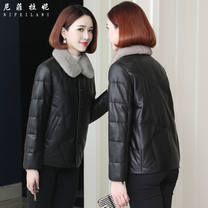 Genuine leather down jacket women's short winter small jacket mink fur collar large size sheepskin jacket leather fur