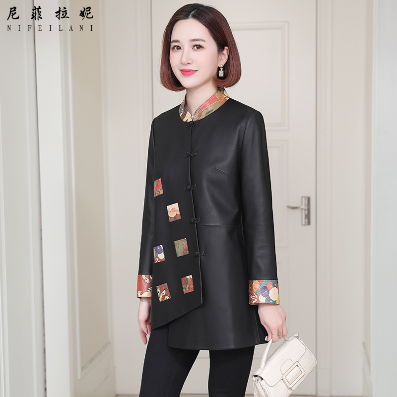 Real leather fur coat with long version 2022 new black big card casual Korean version Henin Single leather jacket jacket