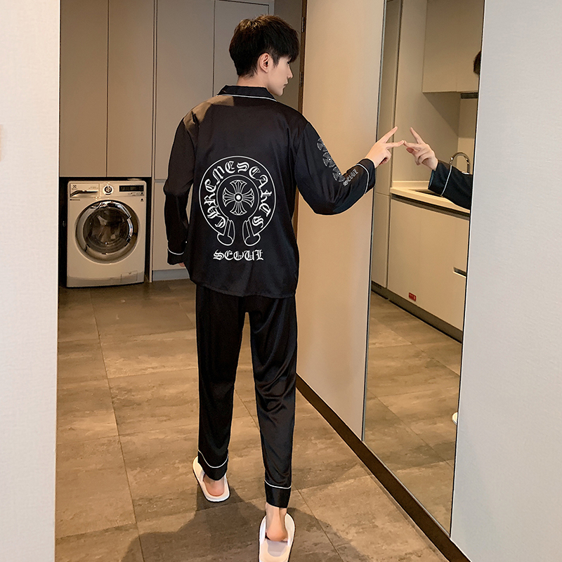 ZaSaFran spring autumn style ice silk sleepwear male long sleeve stay-at-home fall thin silk summer men's suit