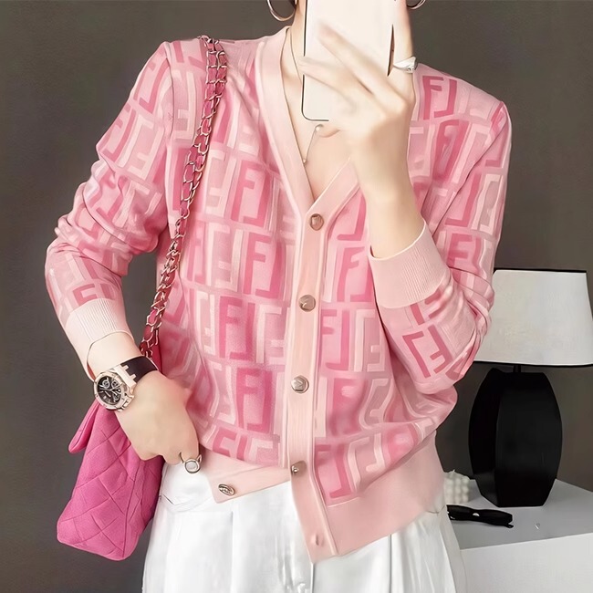 Silk Cardigan Sweater for Women, New Trendy Pink Knit Top, Popular Wool Sweater for Spring and Autumn