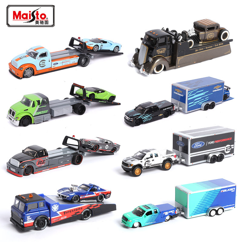 1:64 Scale Transport Vehicle Model, Realistic Alloy Toy Car, Maisto Ford Flatbed Trailer Model Toy Car for Boys