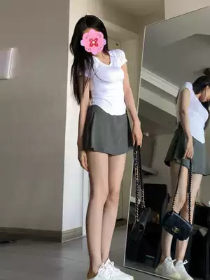 enen bag hip skirt women Spring and Autumn pure wind sexy hot girl slim slim waist high gray half sports pants skirt