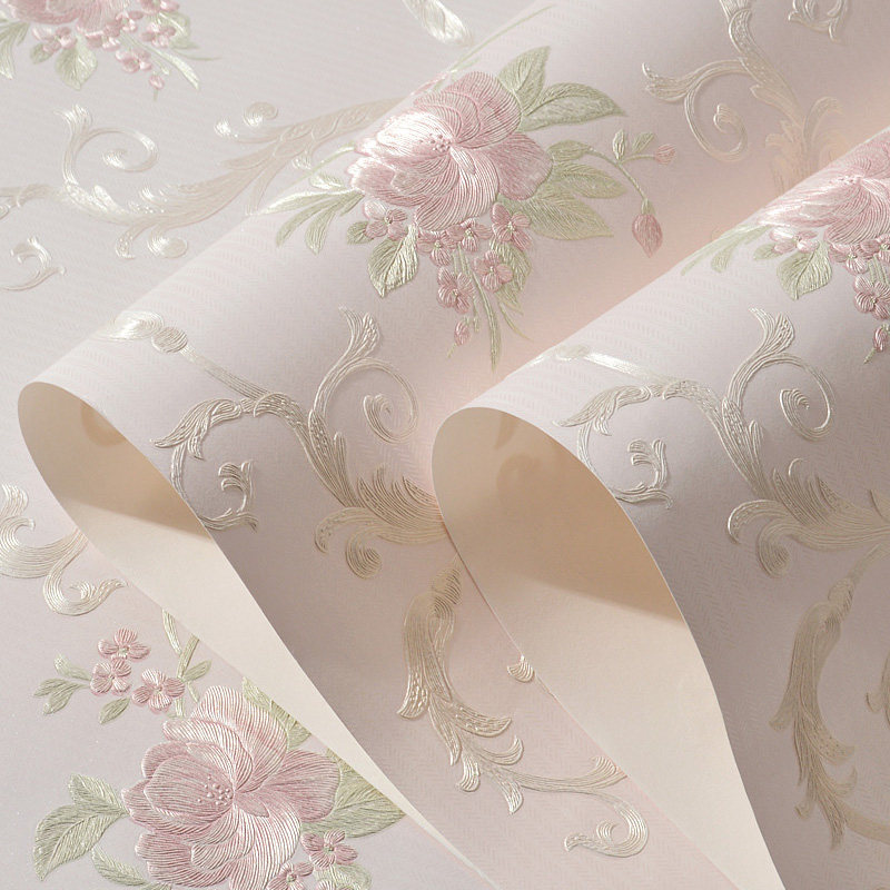 Self-adhesive fine-pressed non-woven American pastoral wall stickers bedroom living room beauty salon with glue club pink wallpaper on the back
