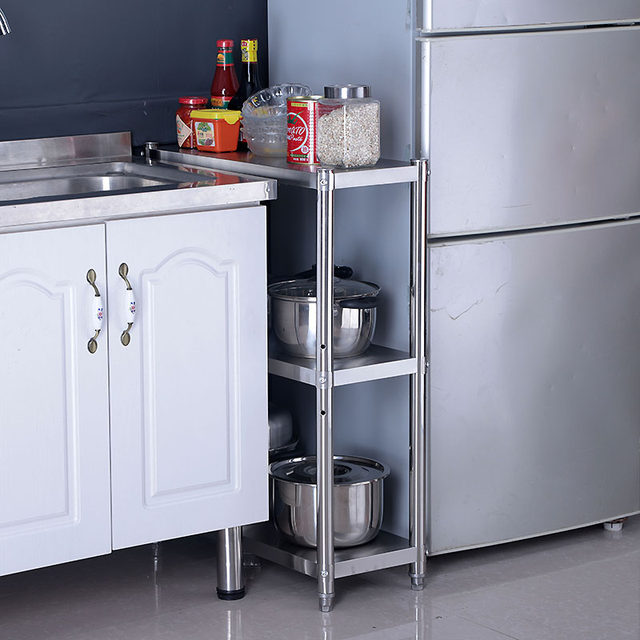 20cm stainless steel sandwich storage rack kitchen three-layer floor-standing 25cm wide refrigerator side narrow gap multi-layer storage rack