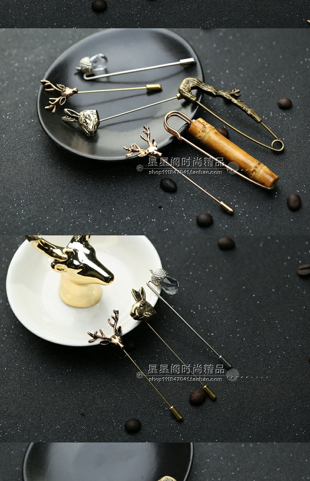 Phong cách retro rắn hươu đầu thỏ phù hợp với nam giới phù hợp với boutonniere pin chi nhánh trâm cài áo choàng nút cài áo