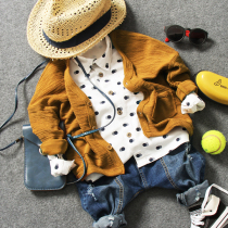 Children knit cardiovert spring style 100 lap boy V collar jacket baby wide shoulder sleeve single row of sweatshirt