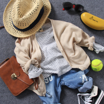 Children knit cardiovert spring autumn boy V neckline shirt child 100 lap wide shoulder sleeve soft casual jacket