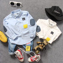 Child White Blue 2 Color Shirt Spring Autumn Money New Pint Boy Baby Sticker patch Collar Shirt Tide