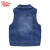 Pom gấu 2019 xuân mới cho bé gái vest retro thêu vest denim cho bé nhỏ vest bé không tay - Áo ghi lê