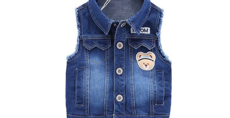 Pom gấu boy xuân hè 2018 mới cho trẻ em denim vest ngoại mỏng mỏng Hàn Quốc gile đẹp bé trai bé gái