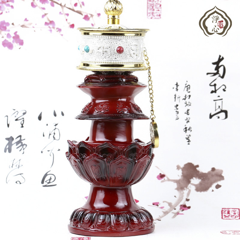 New products Tibetan Tibetan supplies resin lotus eight auspicious hand-turned prayer wheel base prayer wheel base package